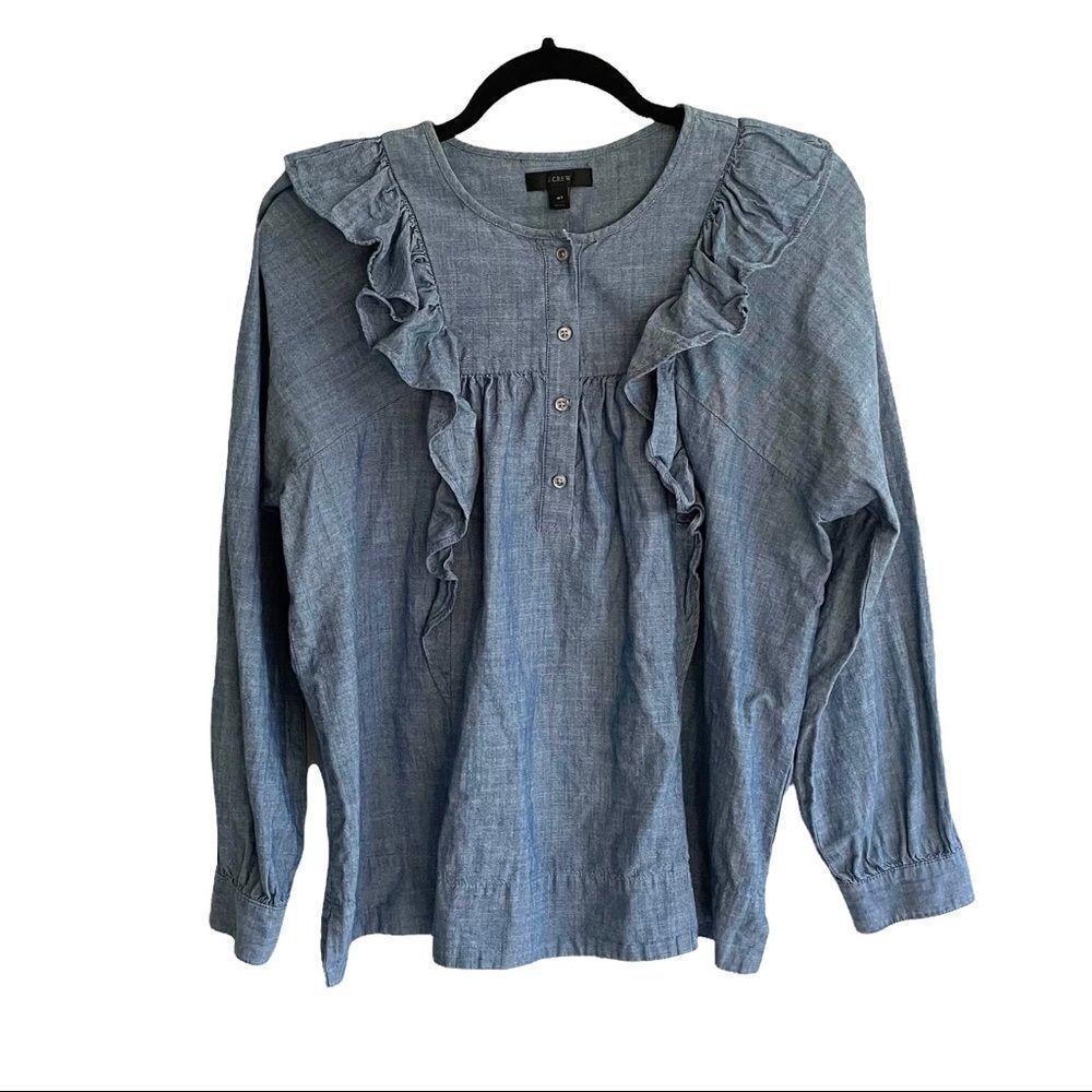 J. CREW Blue Chambray Denim Popover Blouse 4T